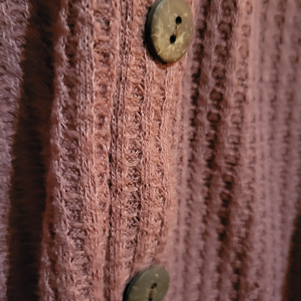 Women's Button-Up Waffle Knit Top - Pink - Picture 2 of 4